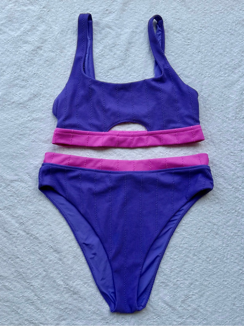 Aerie Ribbed Bikini Set Purple & Pink Ribbed Cutout High Cut Cheeky Swim